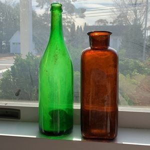 Antique props bottle collection green soda and amber brown Wyeth apothecary